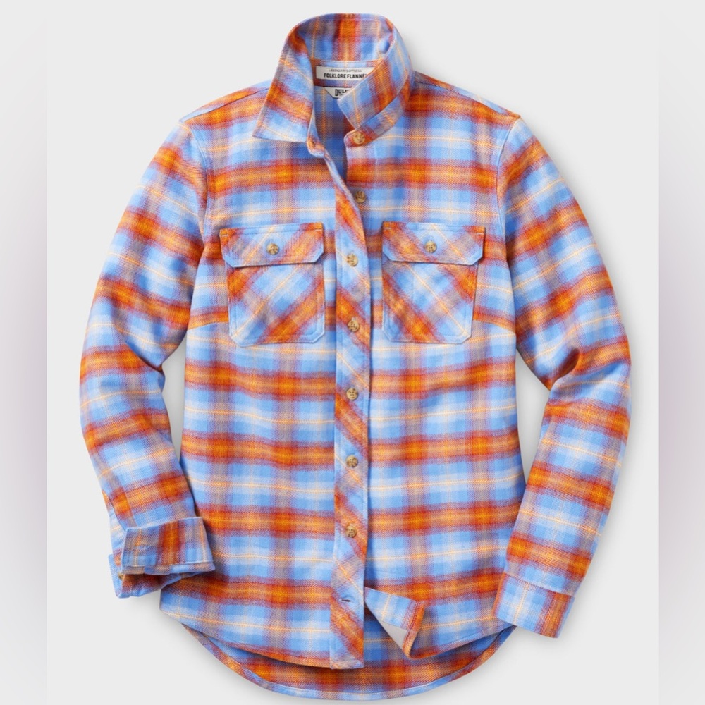 DULUTH 👚 Women's Folklore Flannel Shirt, Light Blue&Orange, XXL, NWT,SOLD OUT!